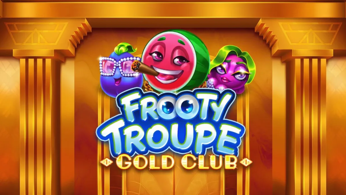 Tampilan visual mewah slot Frooty Troupe – Gold Club dengan nuansa emas dan buah-buahan premium.