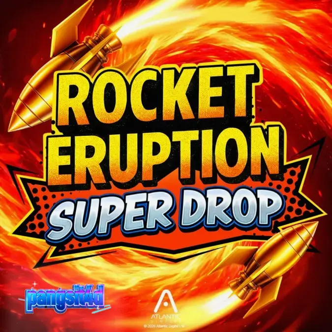 Tampilan visual slot Rocket Eruption Super Drop dengan tema gunung berapi